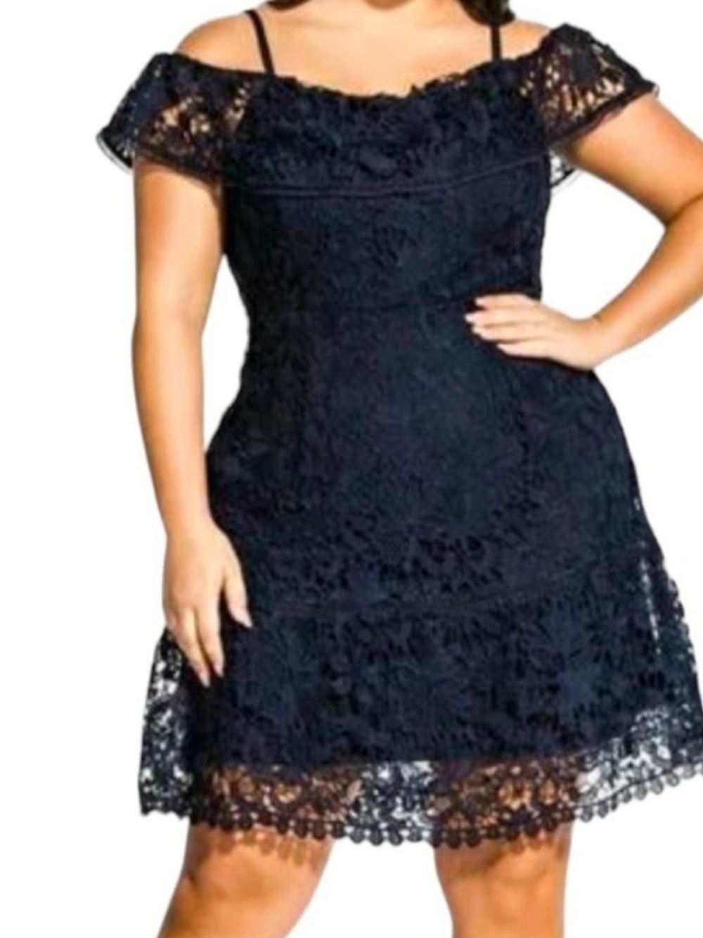 City Chic Navy Floral Lace Off-Shoulder Mini Dress